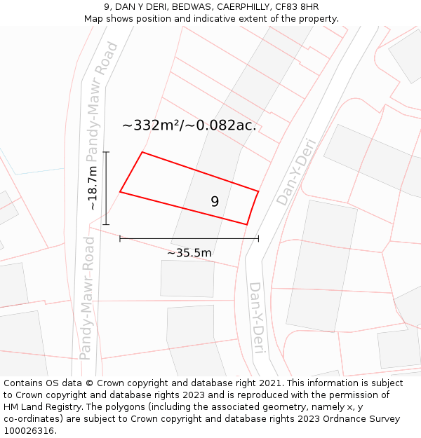 9, DAN Y DERI, BEDWAS, CAERPHILLY, CF83 8HR: Plot and title map