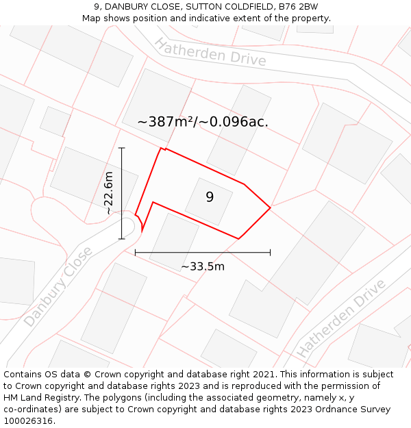 9, DANBURY CLOSE, SUTTON COLDFIELD, B76 2BW: Plot and title map