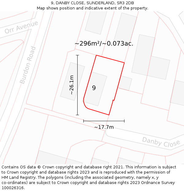 9, DANBY CLOSE, SUNDERLAND, SR3 2DB: Plot and title map