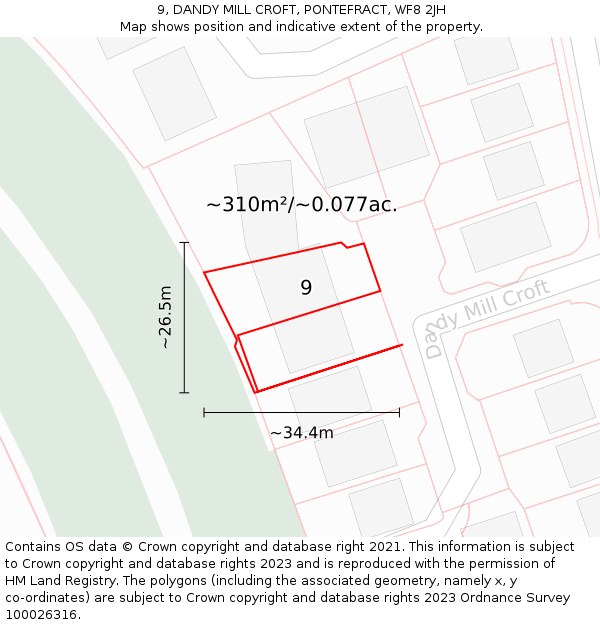 9, DANDY MILL CROFT, PONTEFRACT, WF8 2JH: Plot and title map