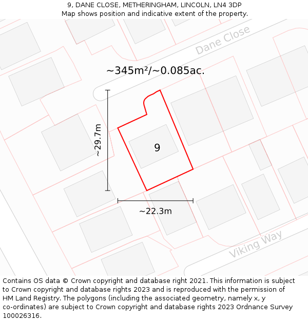 9, DANE CLOSE, METHERINGHAM, LINCOLN, LN4 3DP: Plot and title map