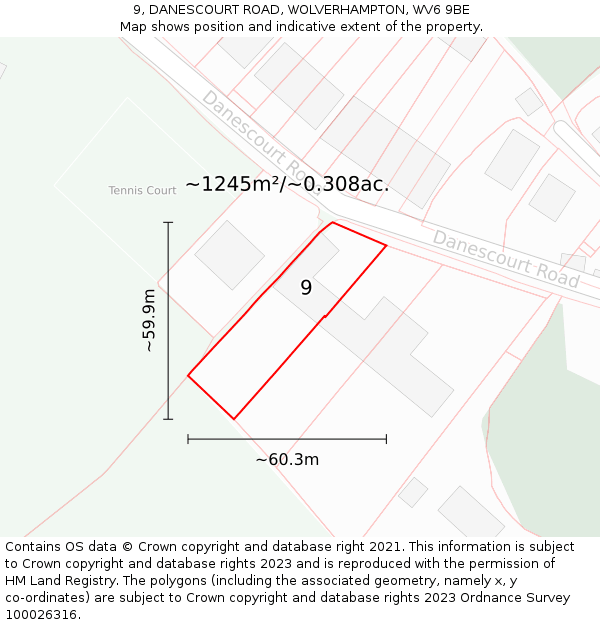 9, DANESCOURT ROAD, WOLVERHAMPTON, WV6 9BE: Plot and title map
