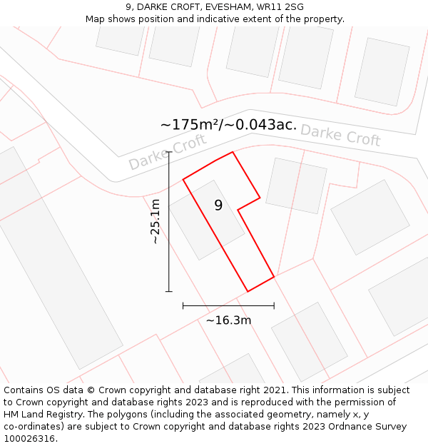 9, DARKE CROFT, EVESHAM, WR11 2SG: Plot and title map