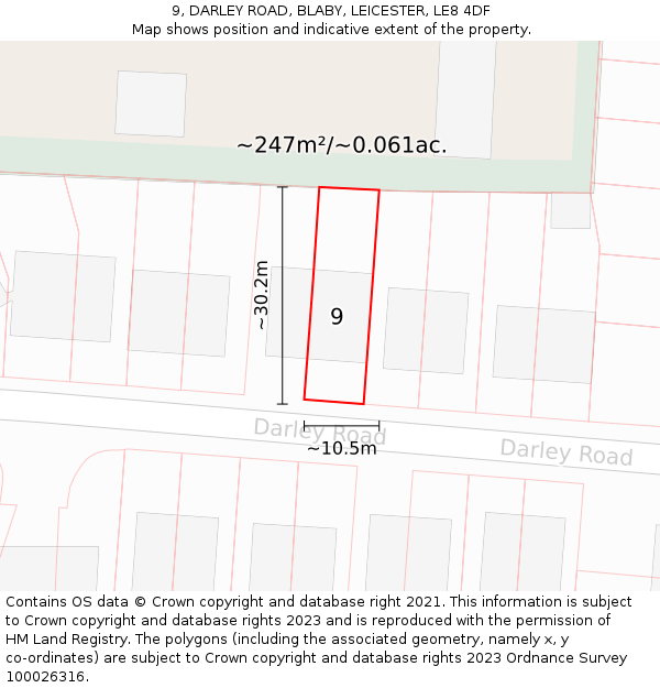 9, DARLEY ROAD, BLABY, LEICESTER, LE8 4DF: Plot and title map