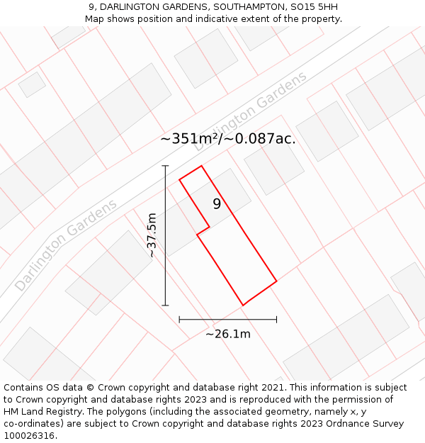 9, DARLINGTON GARDENS, SOUTHAMPTON, SO15 5HH: Plot and title map