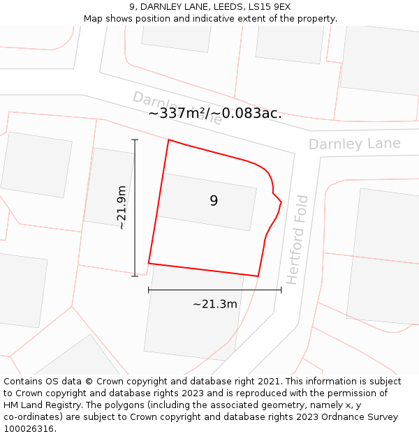 9, DARNLEY LANE, LEEDS, LS15 9EX: Plot and title map