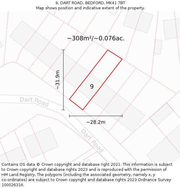 9, DART ROAD, BEDFORD, MK41 7BT: Plot and title map