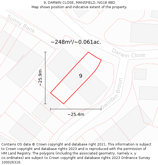 9, DARWIN CLOSE, MANSFIELD, NG18 4BD: Plot and title map