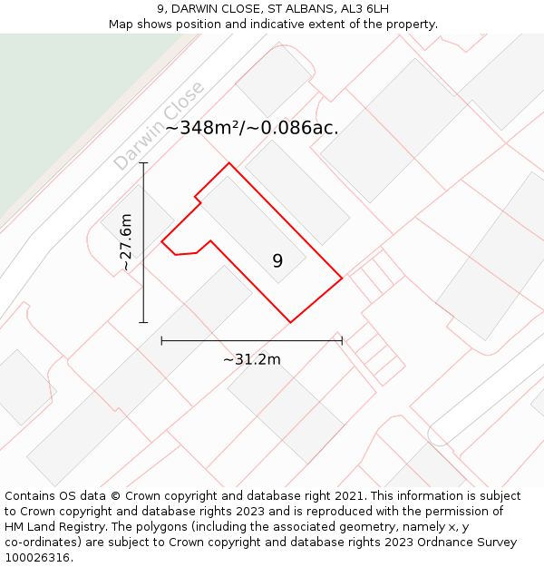 9, DARWIN CLOSE, ST ALBANS, AL3 6LH: Plot and title map
