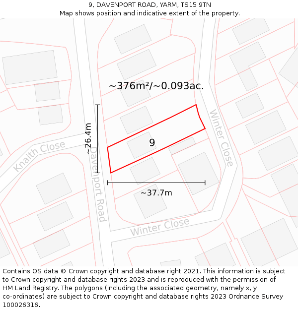 9, DAVENPORT ROAD, YARM, TS15 9TN: Plot and title map