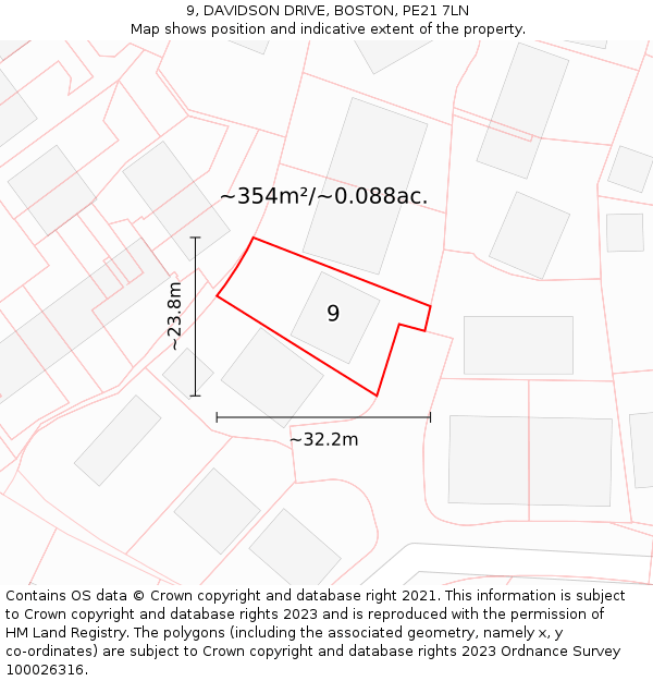 9, DAVIDSON DRIVE, BOSTON, PE21 7LN: Plot and title map
