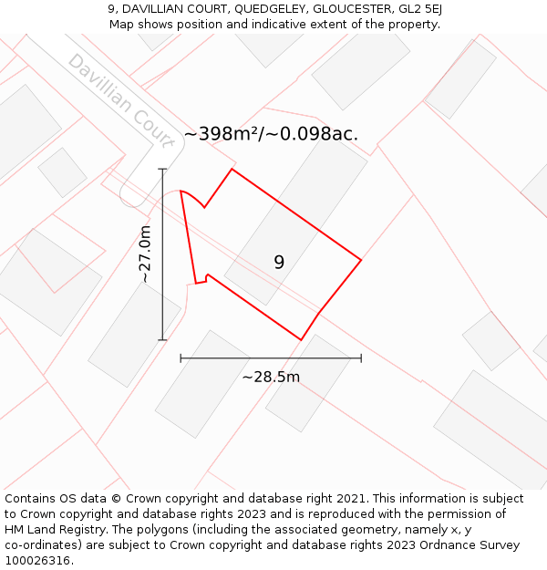 9, DAVILLIAN COURT, QUEDGELEY, GLOUCESTER, GL2 5EJ: Plot and title map