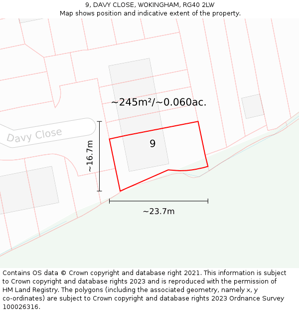 9, DAVY CLOSE, WOKINGHAM, RG40 2LW: Plot and title map