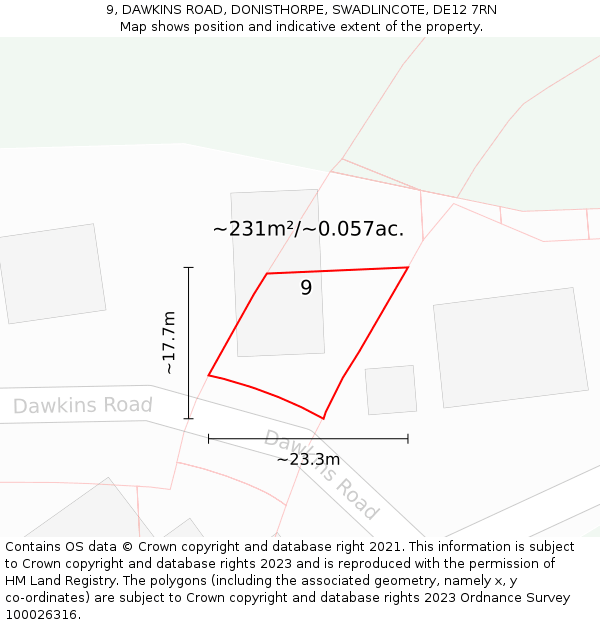 9, DAWKINS ROAD, DONISTHORPE, SWADLINCOTE, DE12 7RN: Plot and title map