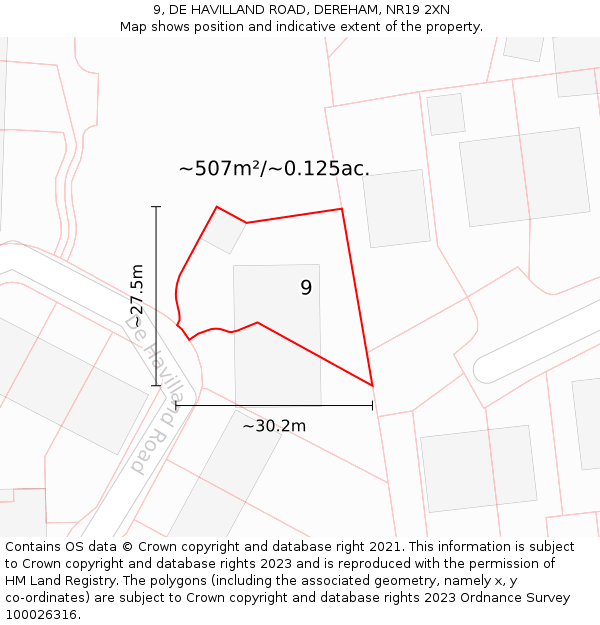 9, DE HAVILLAND ROAD, DEREHAM, NR19 2XN: Plot and title map