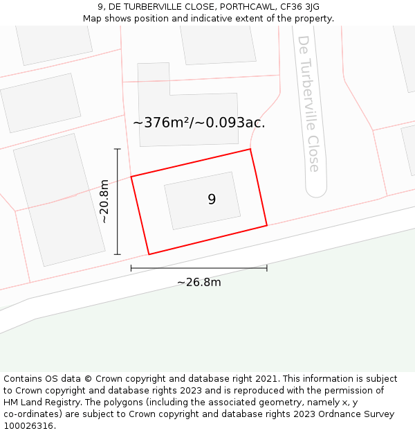 9, DE TURBERVILLE CLOSE, PORTHCAWL, CF36 3JG: Plot and title map