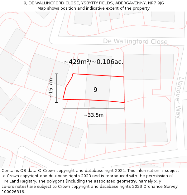 9, DE WALLINGFORD CLOSE, YSBYTTY FIELDS, ABERGAVENNY, NP7 9JG: Plot and title map