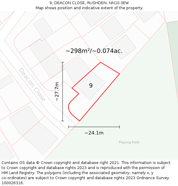 9, DEACON CLOSE, RUSHDEN, NN10 0EW: Plot and title map