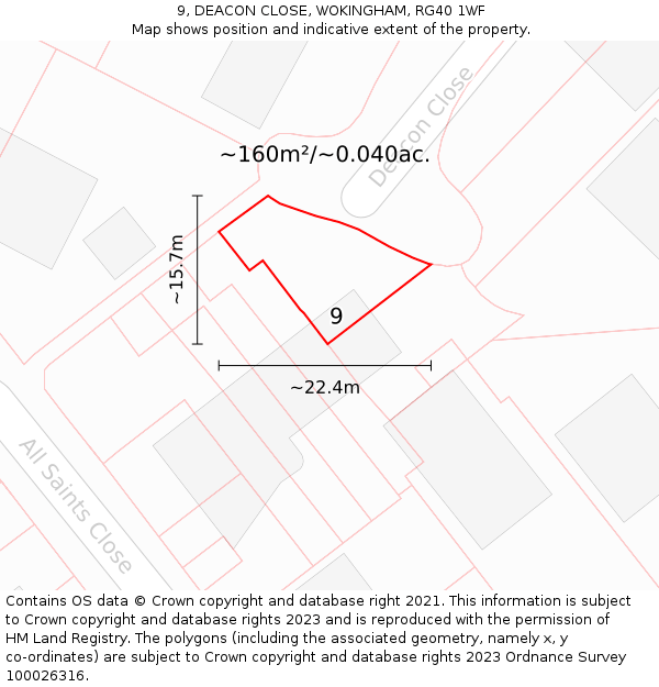 9, DEACON CLOSE, WOKINGHAM, RG40 1WF: Plot and title map
