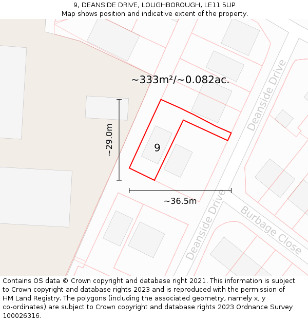 9, DEANSIDE DRIVE, LOUGHBOROUGH, LE11 5UP: Plot and title map