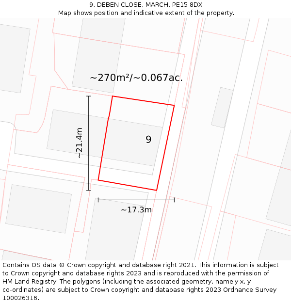 9, DEBEN CLOSE, MARCH, PE15 8DX: Plot and title map