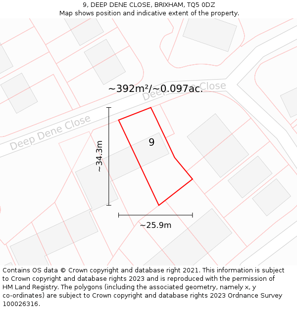 9, DEEP DENE CLOSE, BRIXHAM, TQ5 0DZ: Plot and title map
