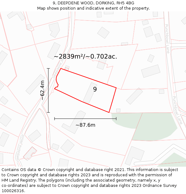 9, DEEPDENE WOOD, DORKING, RH5 4BG: Plot and title map