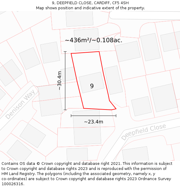 9, DEEPFIELD CLOSE, CARDIFF, CF5 4SH: Plot and title map