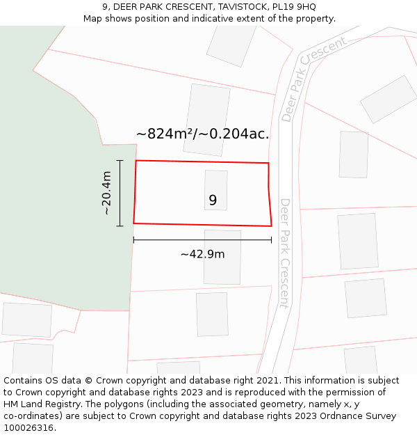 9, DEER PARK CRESCENT, TAVISTOCK, PL19 9HQ: Plot and title map