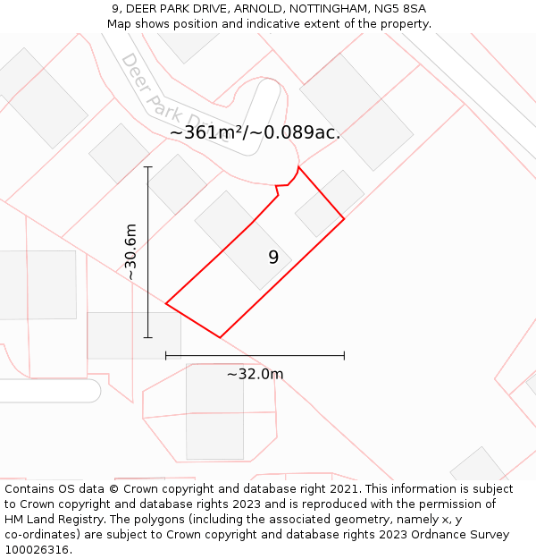 9, DEER PARK DRIVE, ARNOLD, NOTTINGHAM, NG5 8SA: Plot and title map