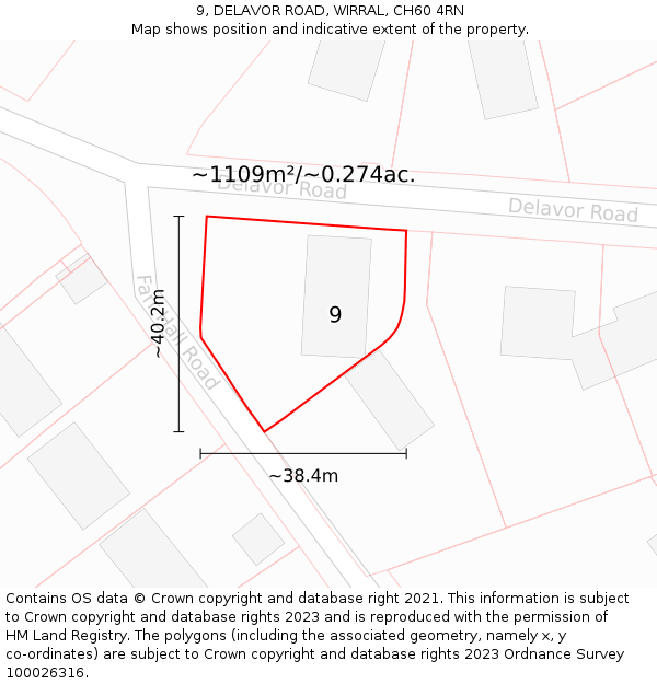 9, DELAVOR ROAD, WIRRAL, CH60 4RN: Plot and title map