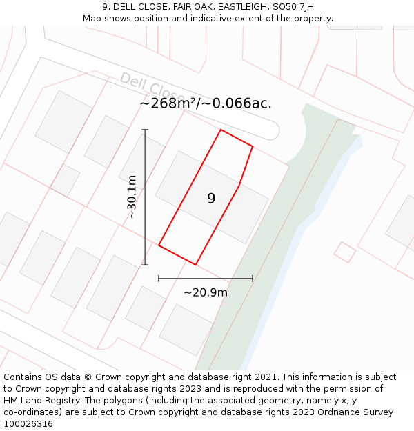 9, DELL CLOSE, FAIR OAK, EASTLEIGH, SO50 7JH: Plot and title map