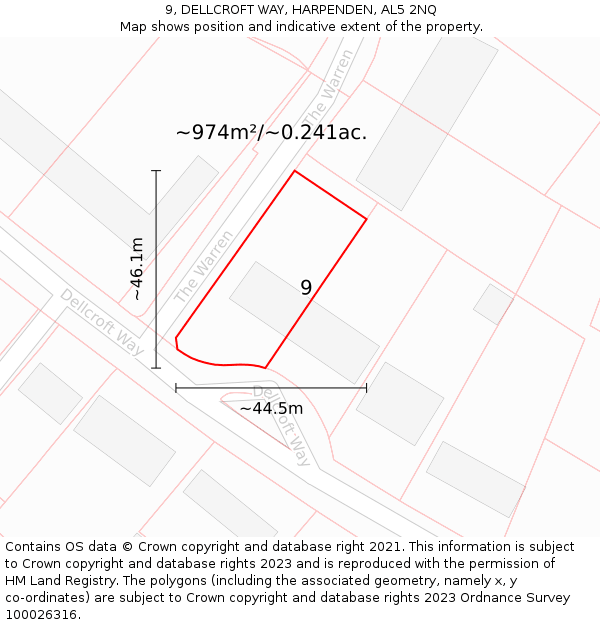 9, DELLCROFT WAY, HARPENDEN, AL5 2NQ: Plot and title map