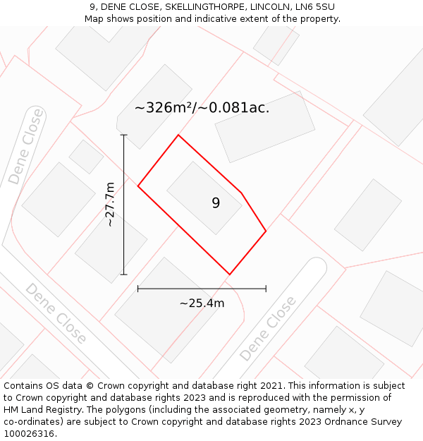 9, DENE CLOSE, SKELLINGTHORPE, LINCOLN, LN6 5SU: Plot and title map