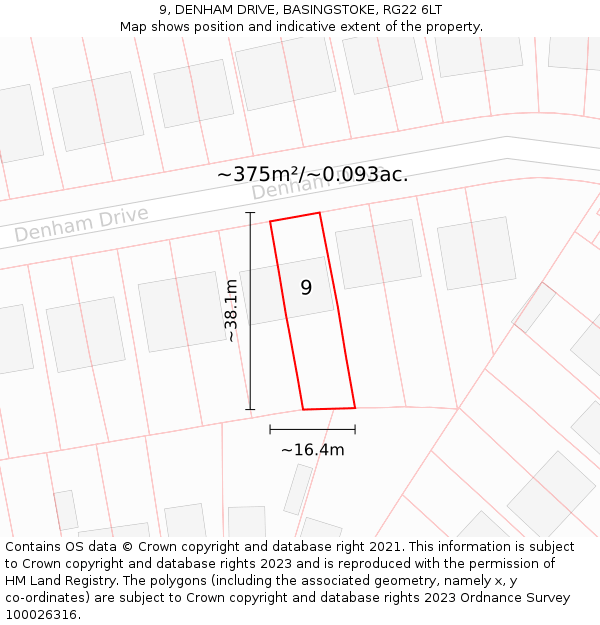9, DENHAM DRIVE, BASINGSTOKE, RG22 6LT: Plot and title map