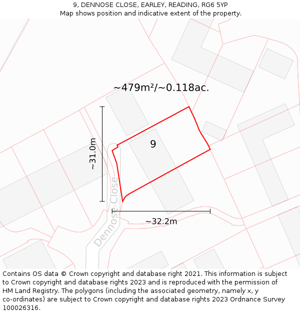 9, DENNOSE CLOSE, EARLEY, READING, RG6 5YP: Plot and title map