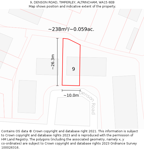 9, DENSON ROAD, TIMPERLEY, ALTRINCHAM, WA15 6EB: Plot and title map