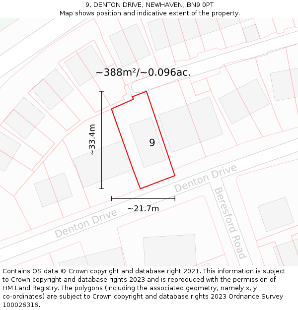 9, DENTON DRIVE, NEWHAVEN, BN9 0PT: Plot and title map