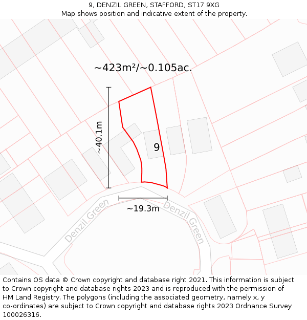 9, DENZIL GREEN, STAFFORD, ST17 9XG: Plot and title map