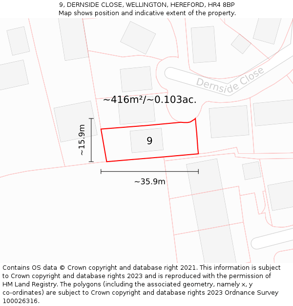 9, DERNSIDE CLOSE, WELLINGTON, HEREFORD, HR4 8BP: Plot and title map