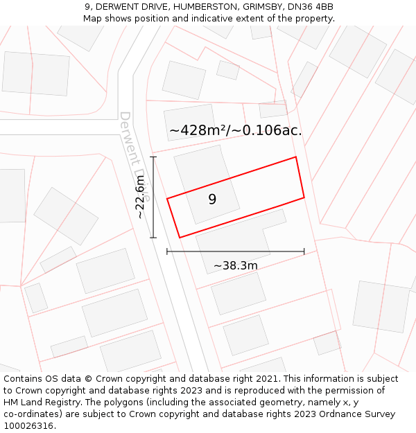 9, DERWENT DRIVE, HUMBERSTON, GRIMSBY, DN36 4BB: Plot and title map