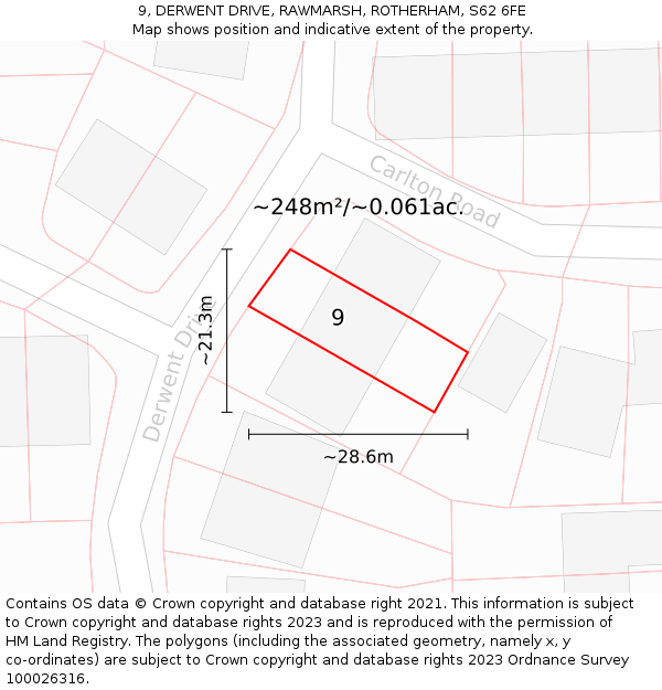 9, DERWENT DRIVE, RAWMARSH, ROTHERHAM, S62 6FE: Plot and title map