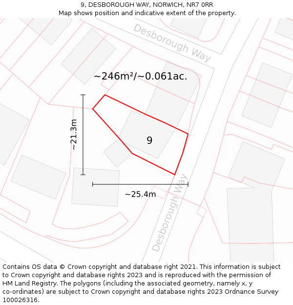 9, DESBOROUGH WAY, NORWICH, NR7 0RR: Plot and title map