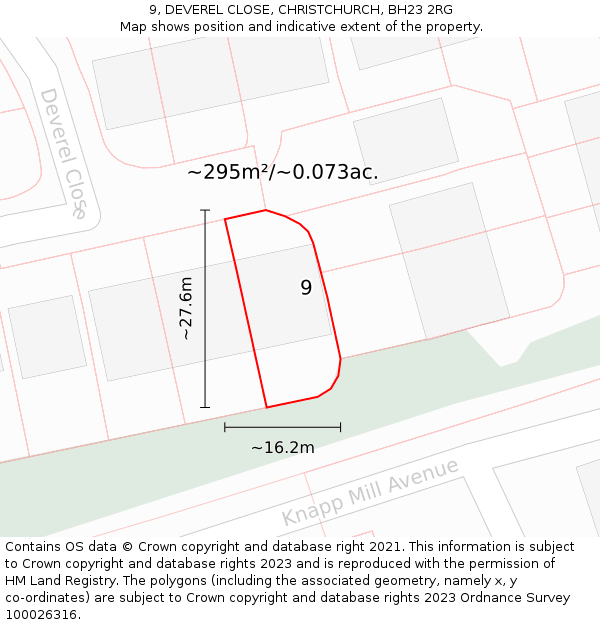 9, DEVEREL CLOSE, CHRISTCHURCH, BH23 2RG: Plot and title map