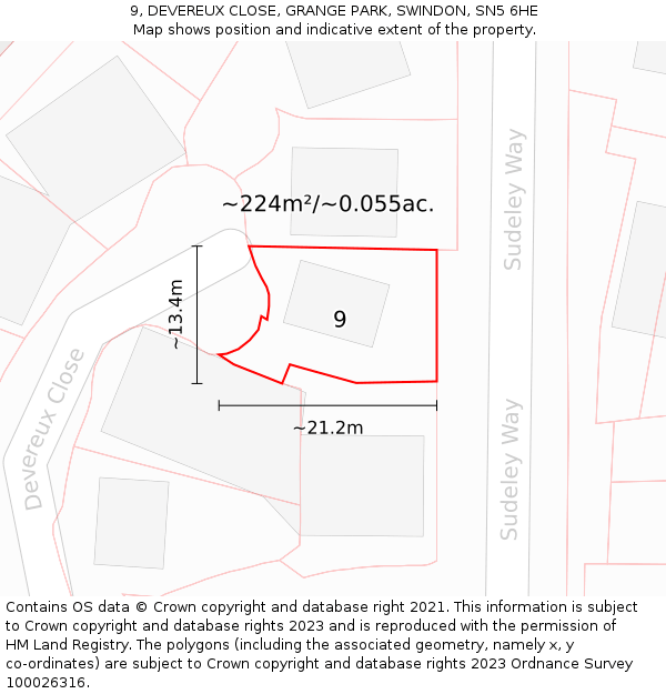 9, DEVEREUX CLOSE, GRANGE PARK, SWINDON, SN5 6HE: Plot and title map