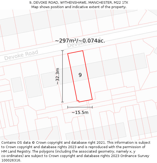 9, DEVOKE ROAD, WYTHENSHAWE, MANCHESTER, M22 1TX: Plot and title map