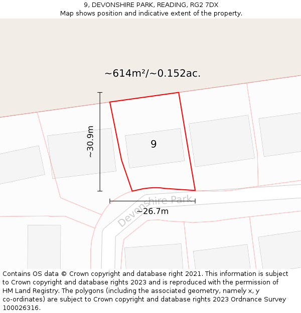 9, DEVONSHIRE PARK, READING, RG2 7DX: Plot and title map