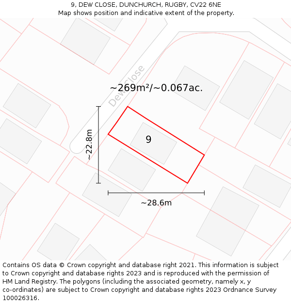 9, DEW CLOSE, DUNCHURCH, RUGBY, CV22 6NE: Plot and title map