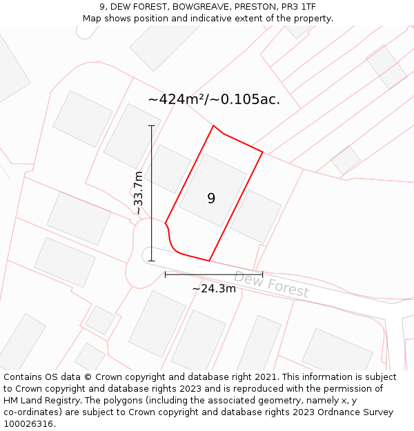 9, DEW FOREST, BOWGREAVE, PRESTON, PR3 1TF: Plot and title map