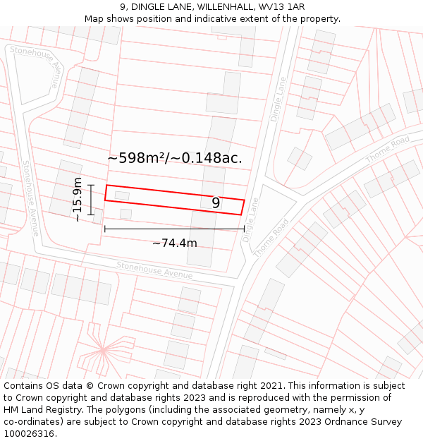 9, DINGLE LANE, WILLENHALL, WV13 1AR: Plot and title map